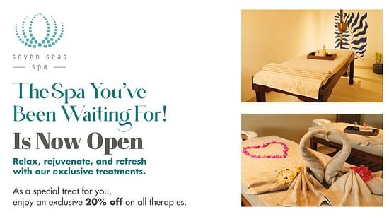 Seven Seas Spa offers 20% Off offer banner - Karma Lakelands.