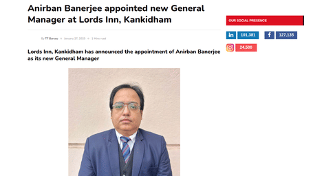 Anirban Banerjee, newly appointed General Manager at Lords Inn, Kankidham, featured in the official announcement.
