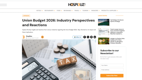 An article by Hospibuz showcasing Union Budget 2026: Industry Perspectives and Reactions.