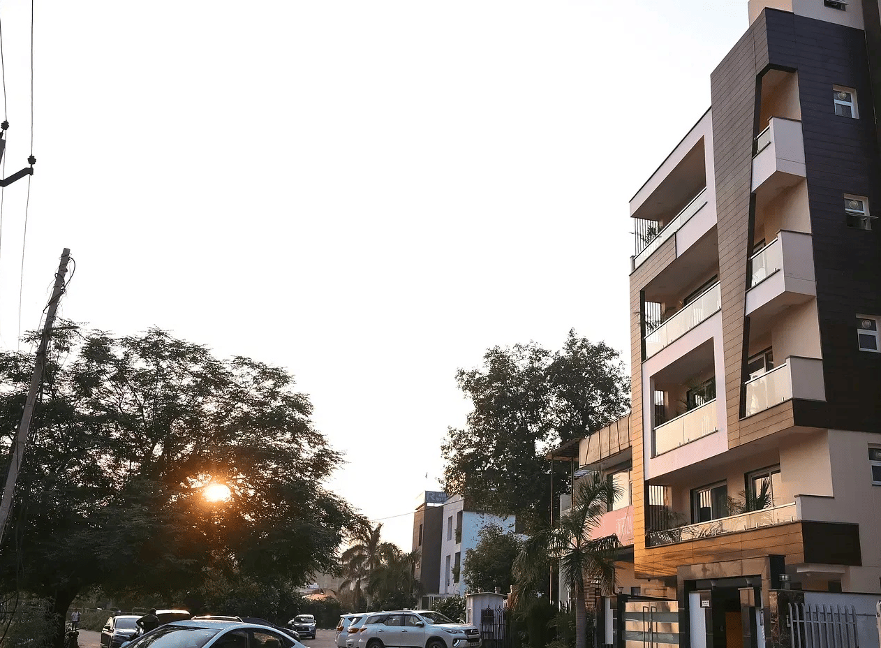 Lime Tree Hotel Golf Course Extension Road Gurgaon- Facade of Lime Tree Hotel Golf Course Extension Road Gurgaon next to the main road