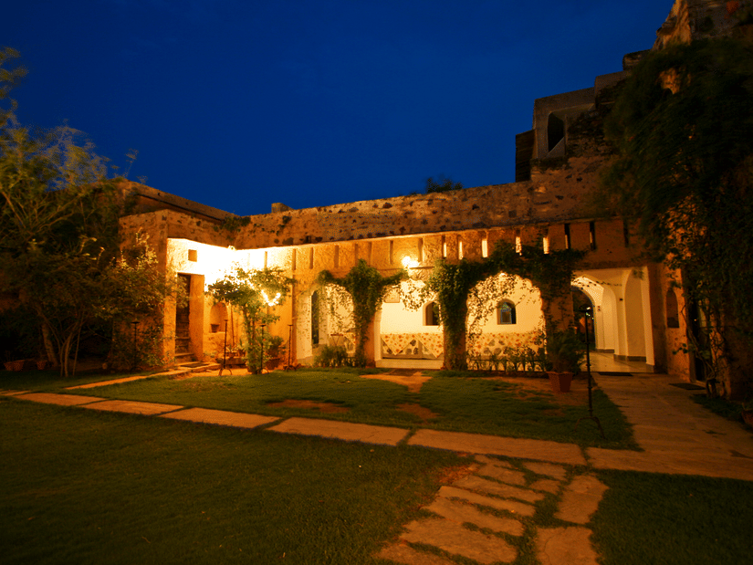 The internal zenana gardens  illuminated at night - Hill Fort-Kesroli