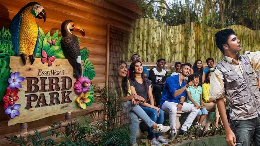 bird park esselworld,  a group taking a selfie in front of the bird park entrance