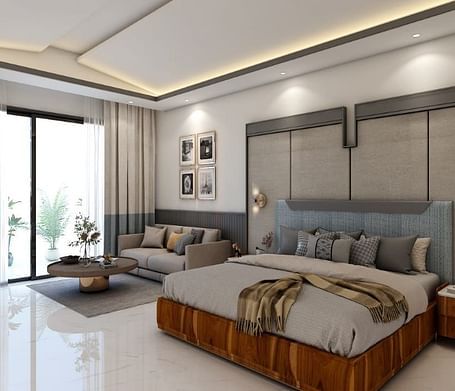 A beautiful room with ample of natural light coming from the huge french windows featuring a double bed in the room. - Namaste Corbett
