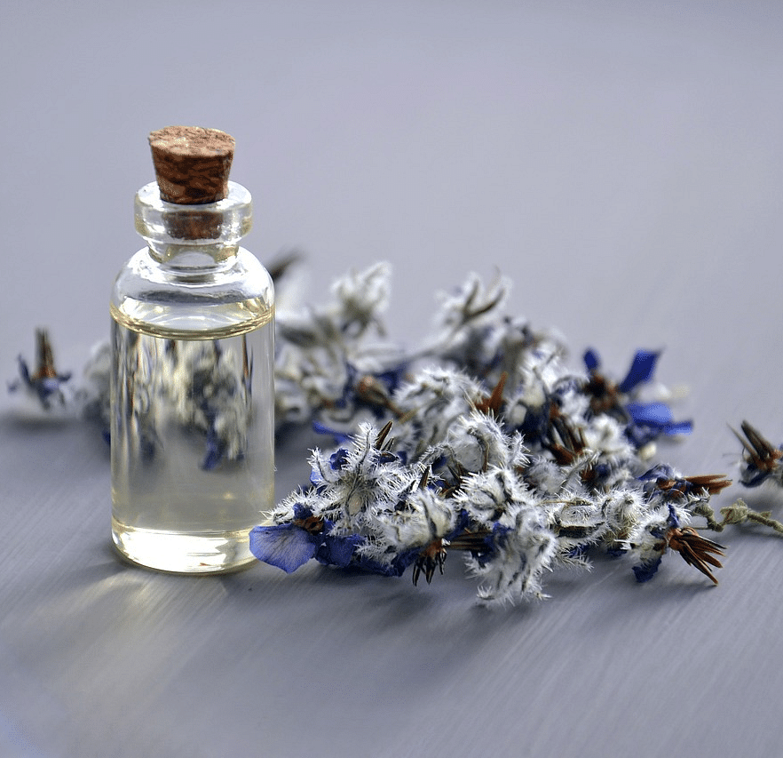 Cosmetic oil for aromatherapy, with the enigmatic scents of lavender.