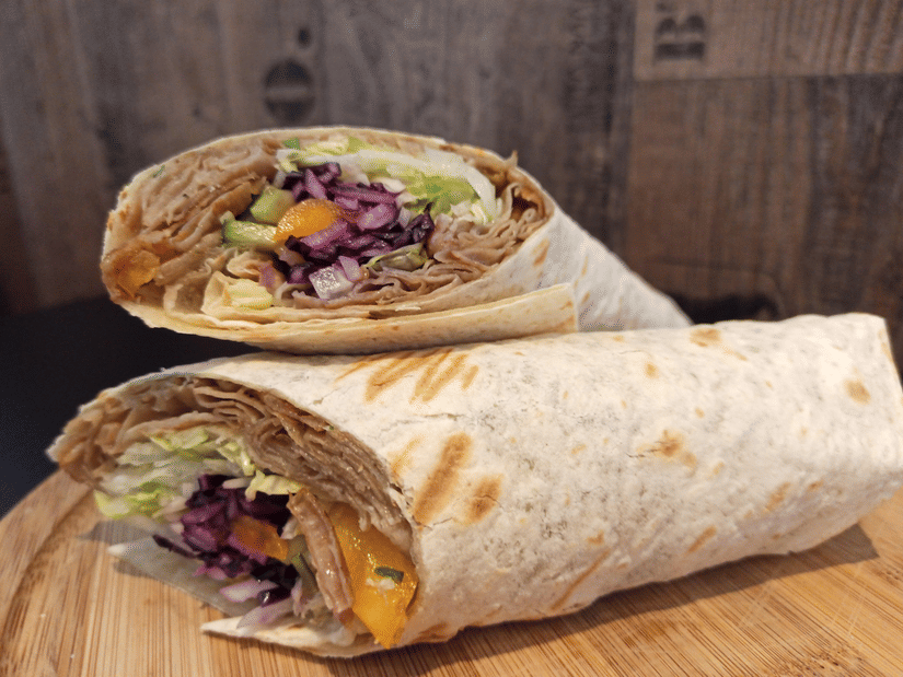 a wrap with meat and vegetable stuffing