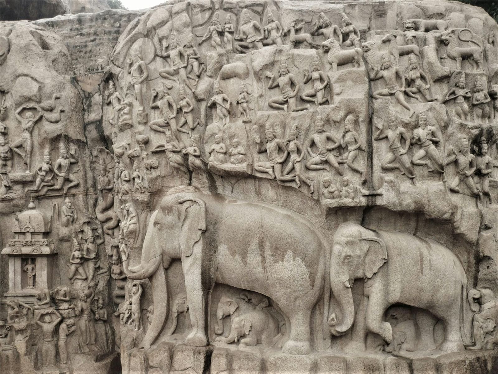 Stone carvings of Elephant and detailed art.