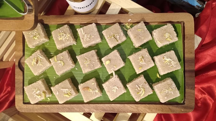 White sweet dish platted on a tray at SRM Hotel Tiruchirappalli- Hotel 