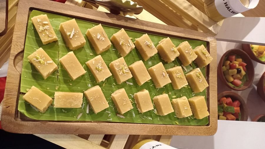 Sweets neatly arranged on a tray at SRM Hotel Tiruchirappalli- Hotel 