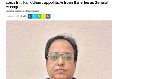 Article announcing Anirban Banerjee appointed General Manager of Lords Inn, Kankidham.