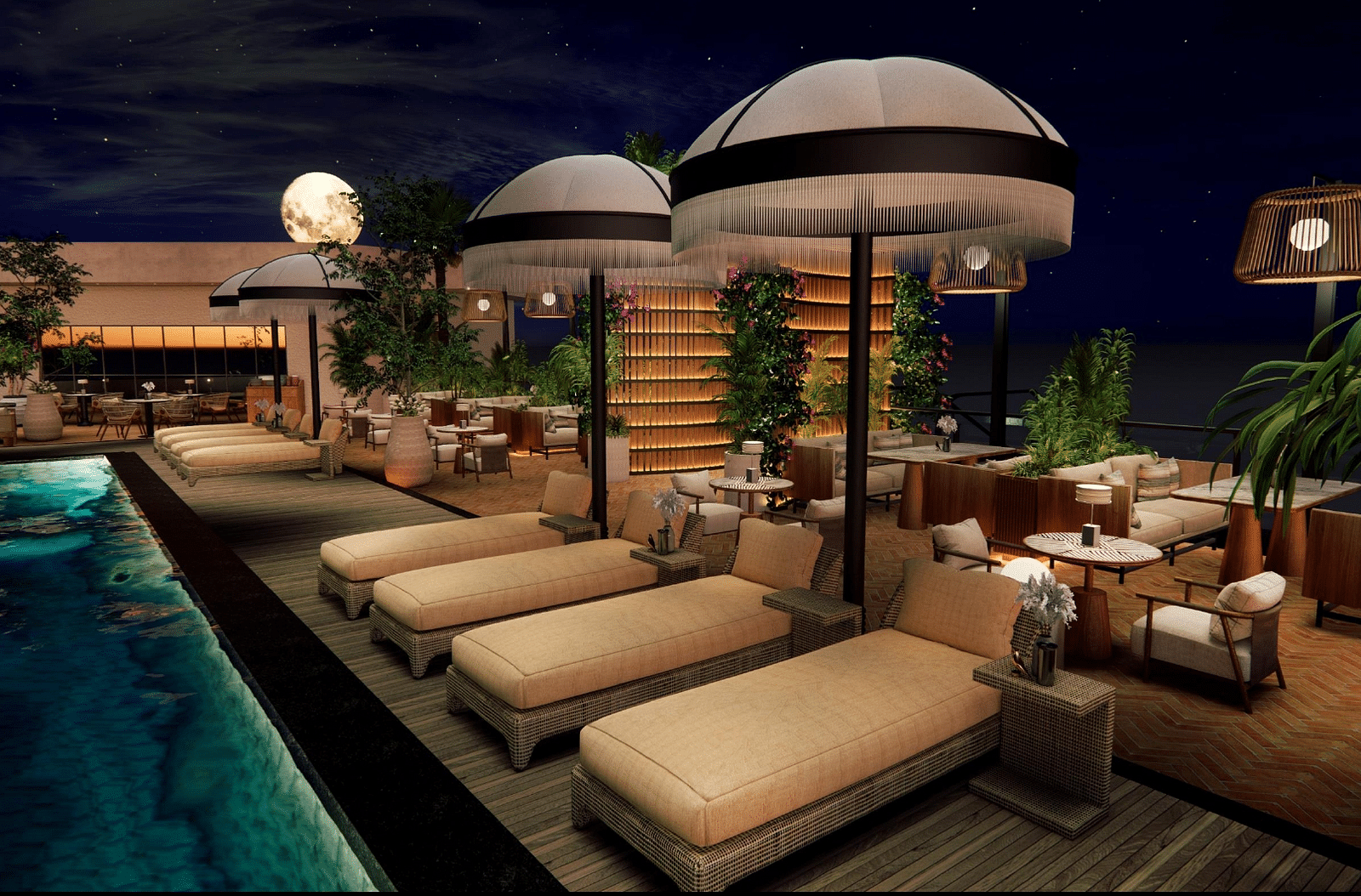 Image of poolside bar with seating area next to the swimming pool at Ramada Encore by Wyndham Gurugram Dwarka Expressway.