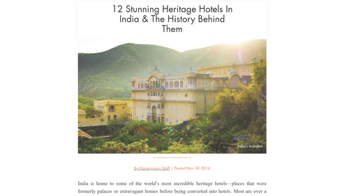 article about heritage hotels in India