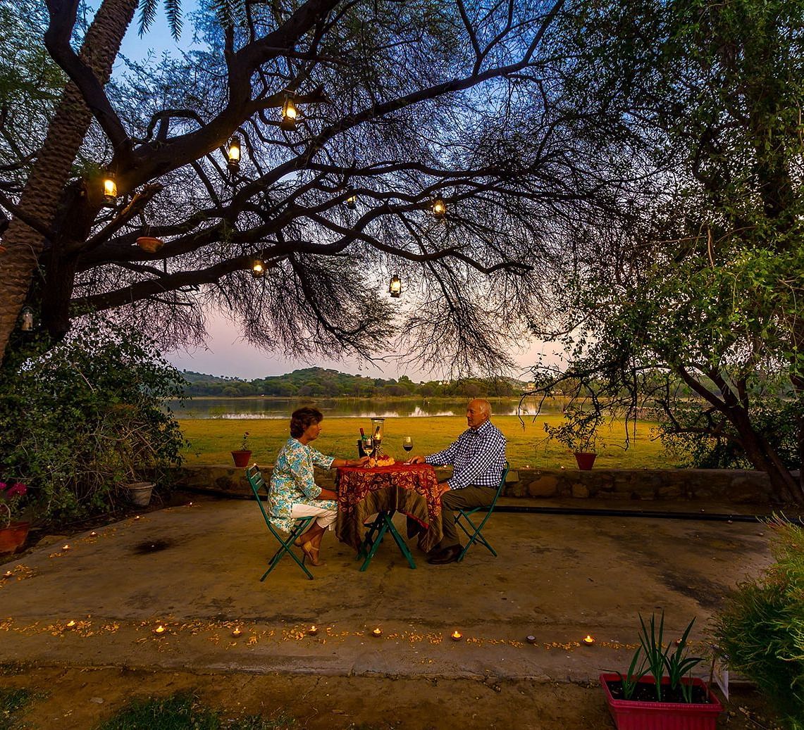 A romantic dinner arrangement during the day - Dev Shree, Deogarh