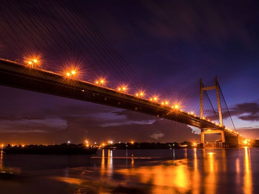 view of howrah bridge at night 2 - polo floatel kolkata