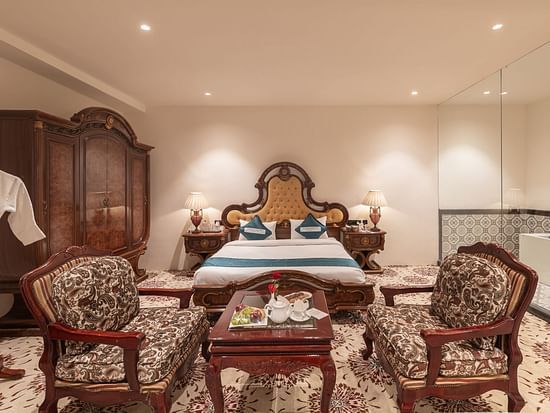 Heritage-style suite with vintage furniture at Clarks Resort The Archi's Castle, Ajmer.