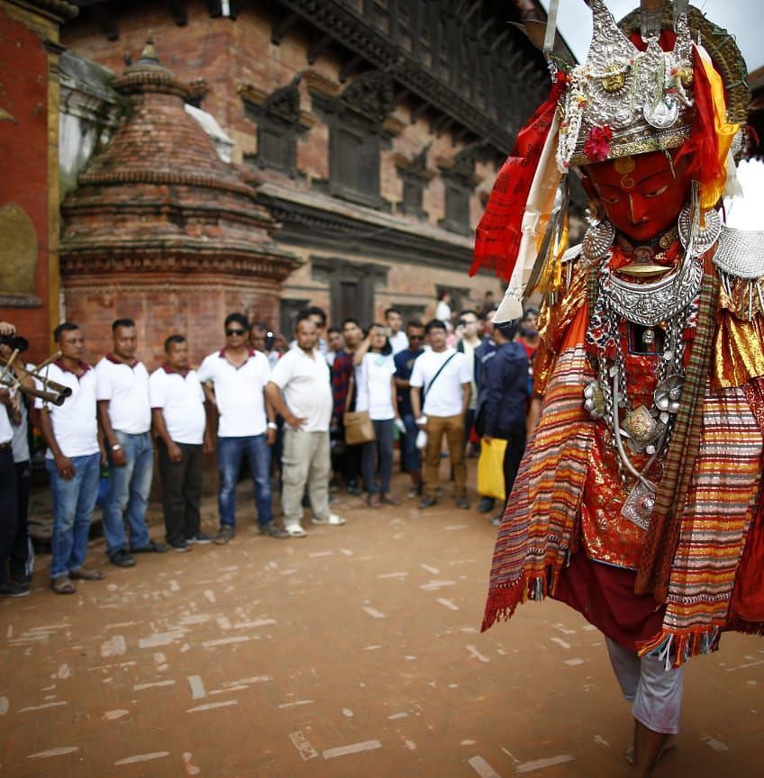 Panchadan where people are gathered to celebrate Gunla Parva