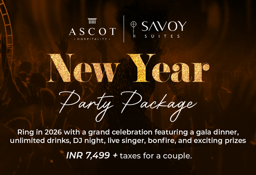 New Year party at Savoy Suites offering gala dinner, unlimited drinks, live singer, DJ nights, etc. starting at just INR 7,499.