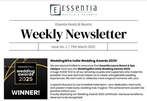 A newsletter graphic with the text ESSENTIA Weekly Newsletter along with the image and content.