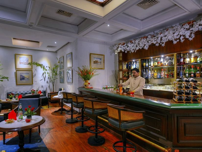 Clarks Varanasi - the bar counter at the bar in Varanasi