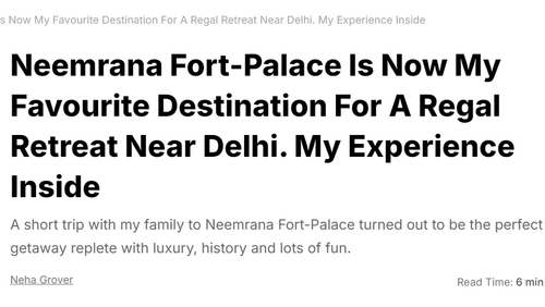Neemrana Fort Palace featured in NDTV Food article