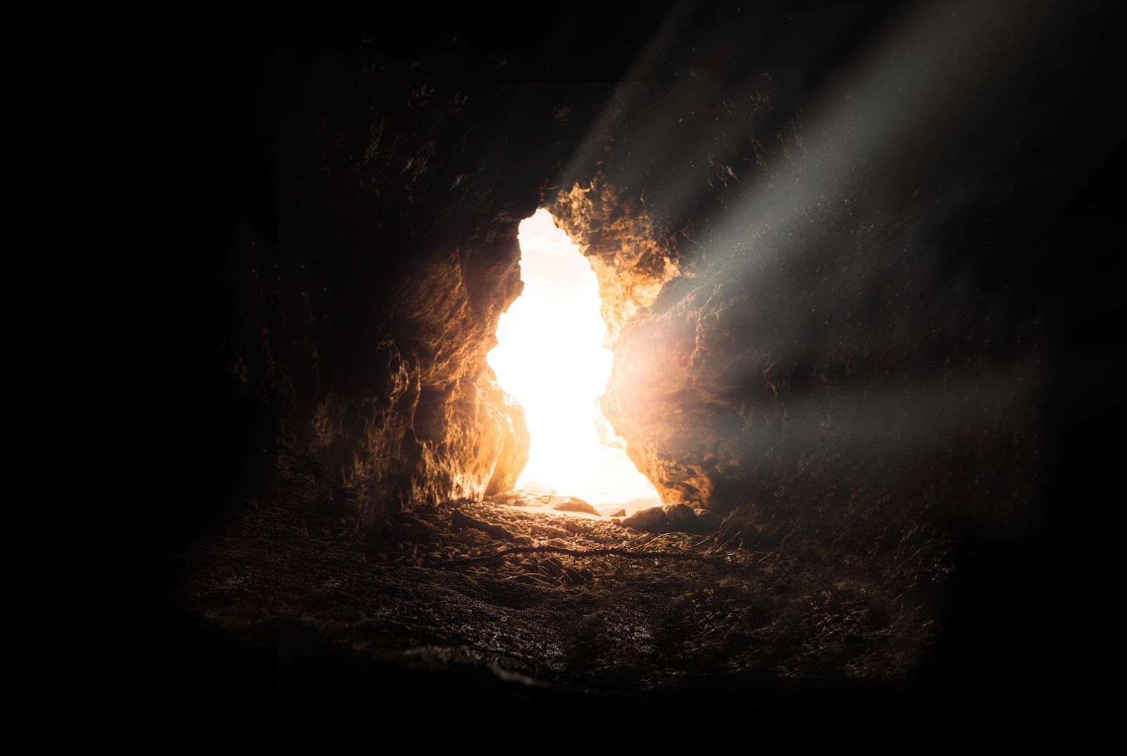 Light entering through holes of a cave