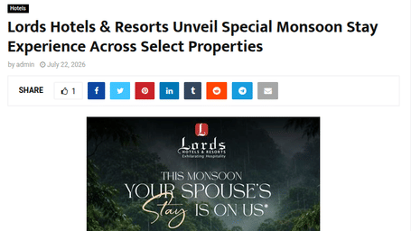 An article by Tourism Quest showcasing Lords Hotels & Resorts signs 112-room property in Pushkar.