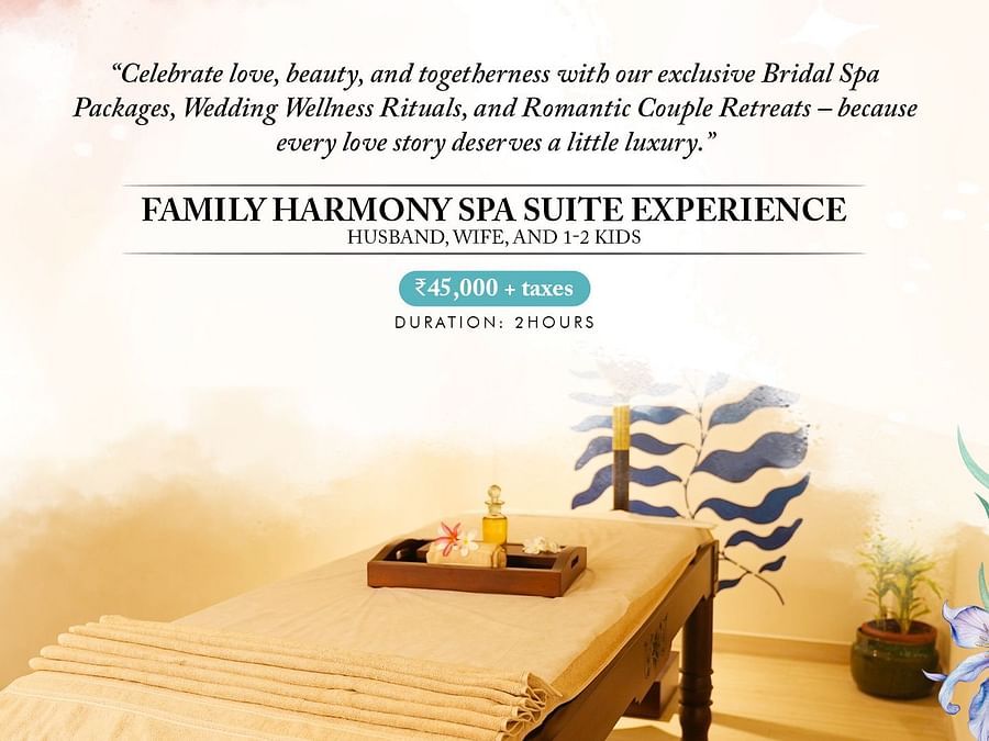 The 'Enchanted Harmony Spa Suite Experience' in Bengaluru, highlighting a comfortable massage bed, relaxing decor, and a promise of sensory bliss.