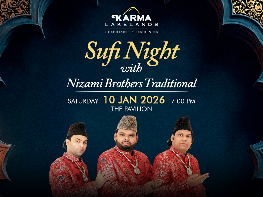 Sufi Night at Karma Lakelands featuring a live performance by Nizami Brothers Traditional at The Pavilion, celebrating soulful music and cultural heritage.