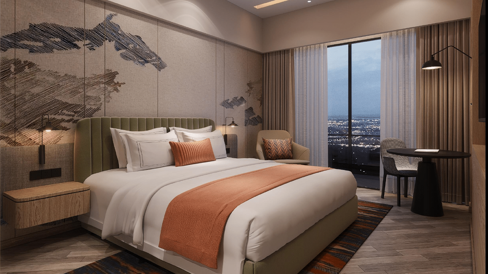 Image of room with bed and lamp besides the bed.