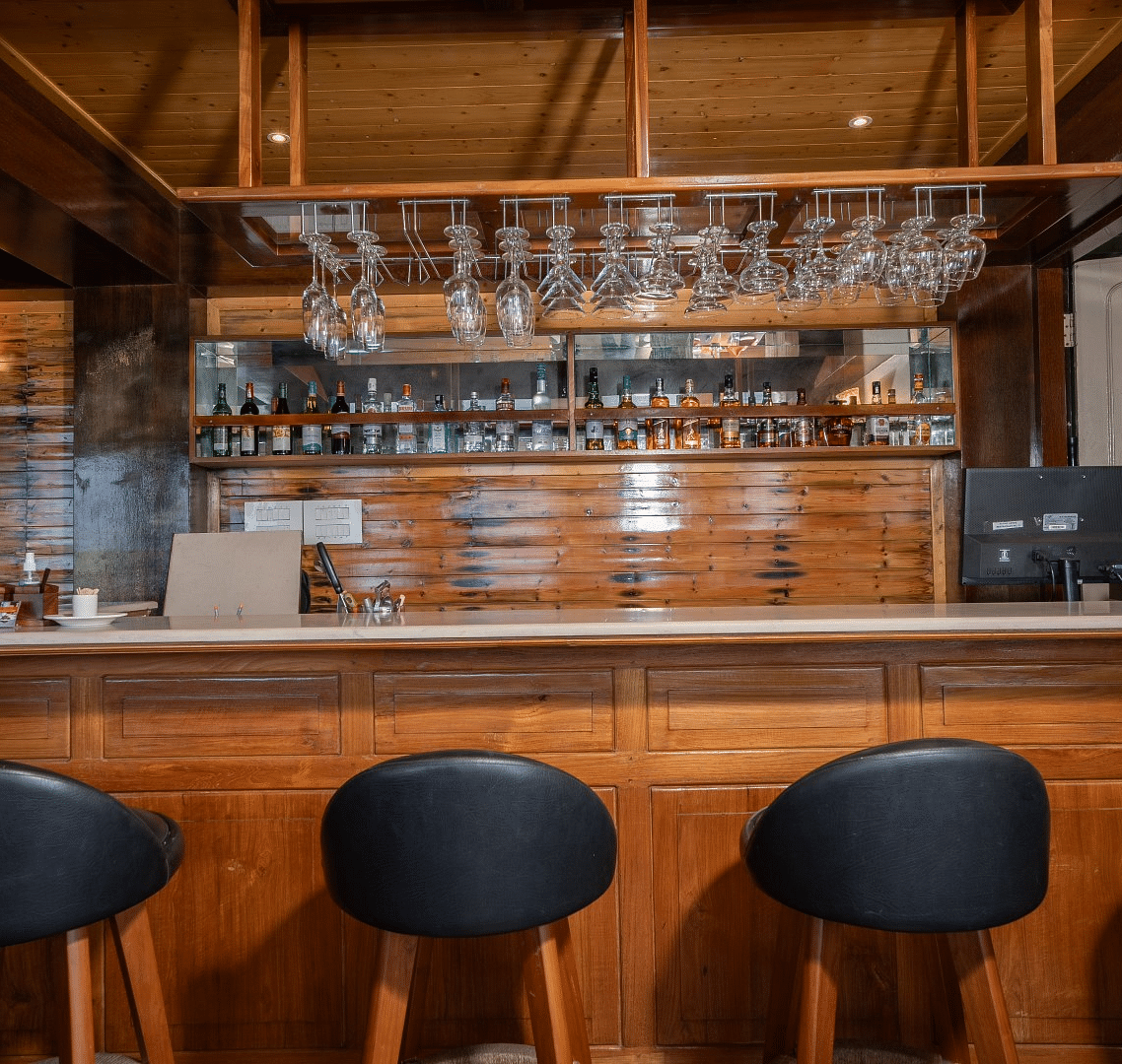 Bar counter setup at the restaurant at Summit Alpine Abode