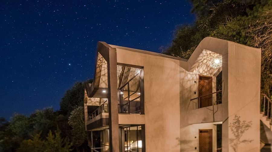 A picture of two storey facade with modern design and lighting | Kavya Resort and Spa, Nagarkot