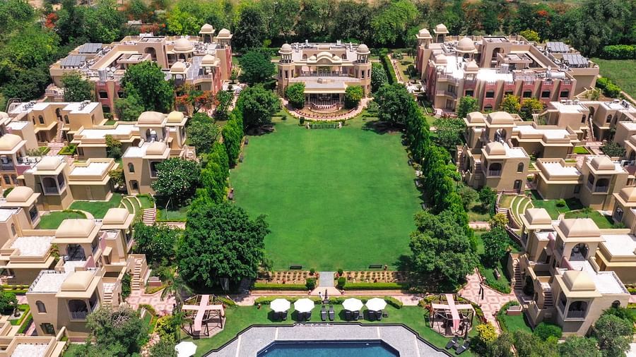 drone view of luxury resort near delhi