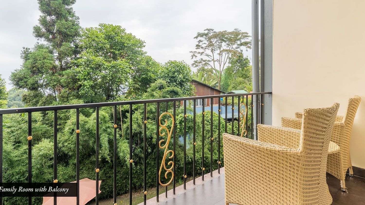 Seating arrangement in a balcony at Summit Barsana Resort & Spa, Kalimpong