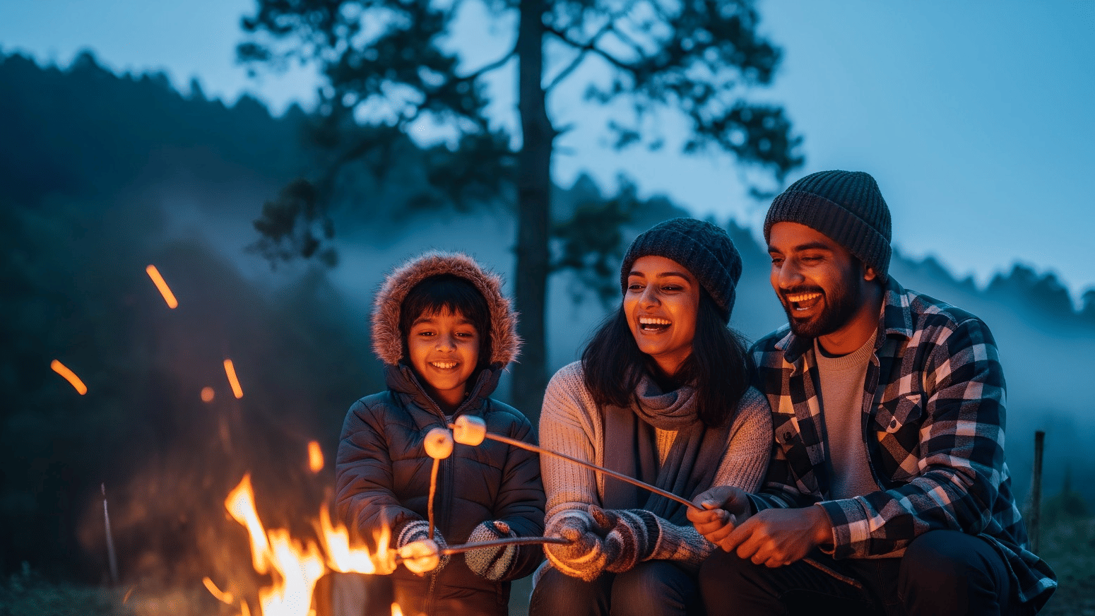 Kids exploring nature trails in winter at Sajan