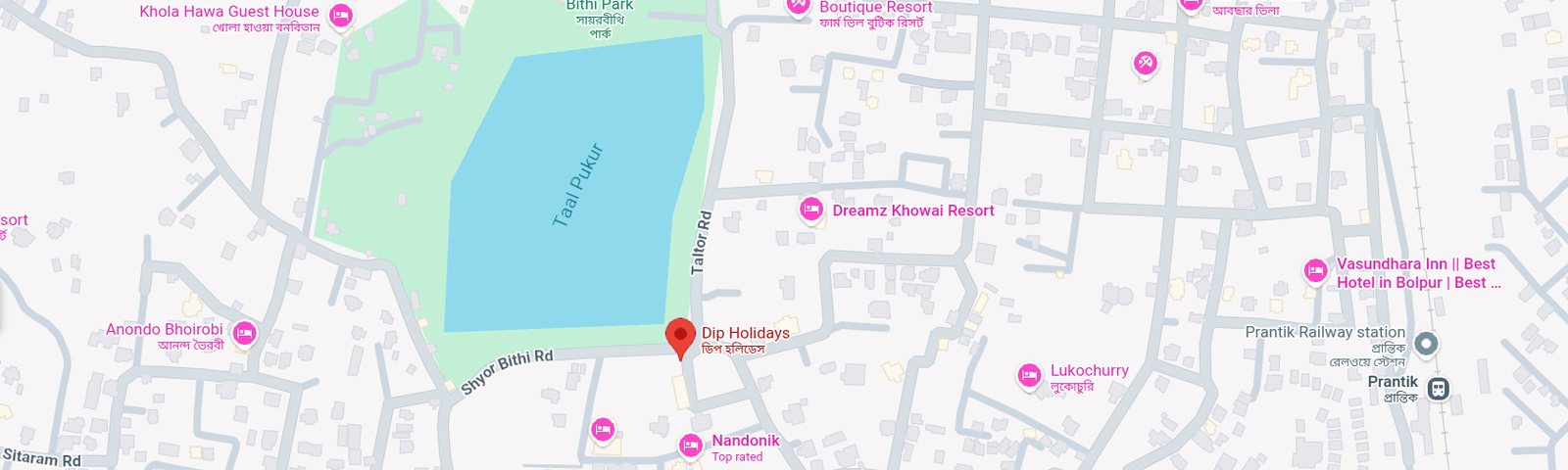 A view of a map showing Dip Holidays