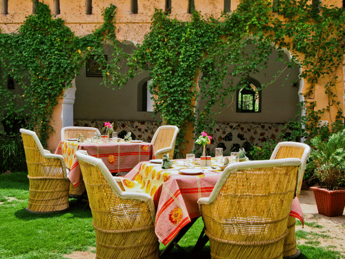 The outdoor dining arrangement of our Restaurants in Alwar at Hill Fort-Kesroli 