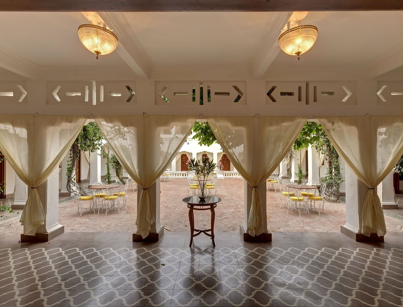 An overview of the entrance to the courtyard of Sehen - Saraca Hotel Lucknow.