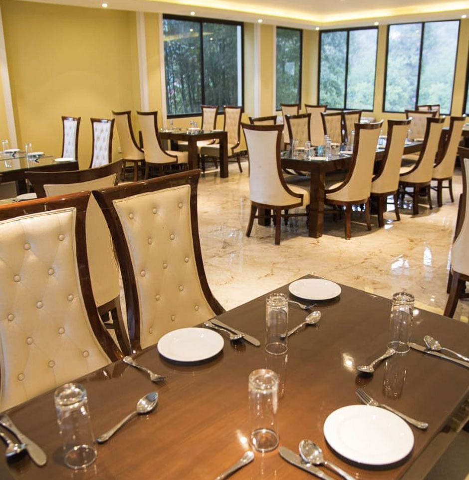 A close up of a table set up for dining at Summit North Star, Gangtok