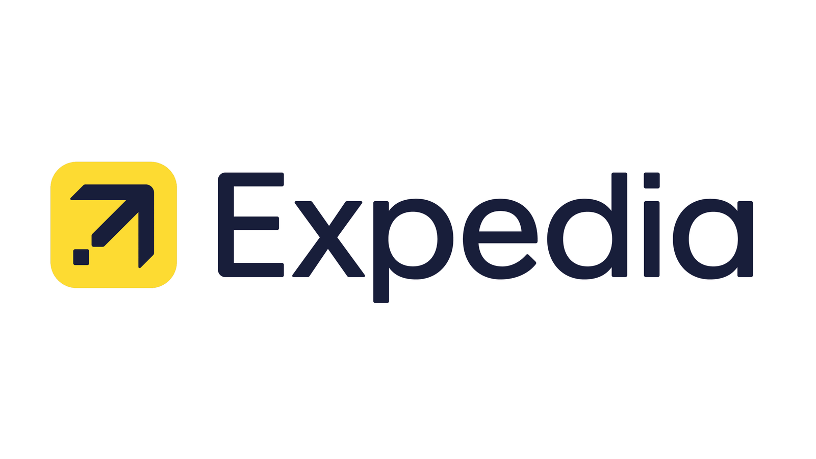 Logo of Expedia featuring an arrow before the brand's name.