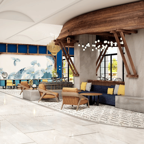 View of chairs and decor in the lobby of Cloud 9 Sarovar Premiere, Goa