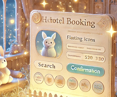 Ghibli-style hotel booking scene with a bunny character. Highlights trend appeal, brand use, hotel potential, and risks. Includes free website audit CTA.