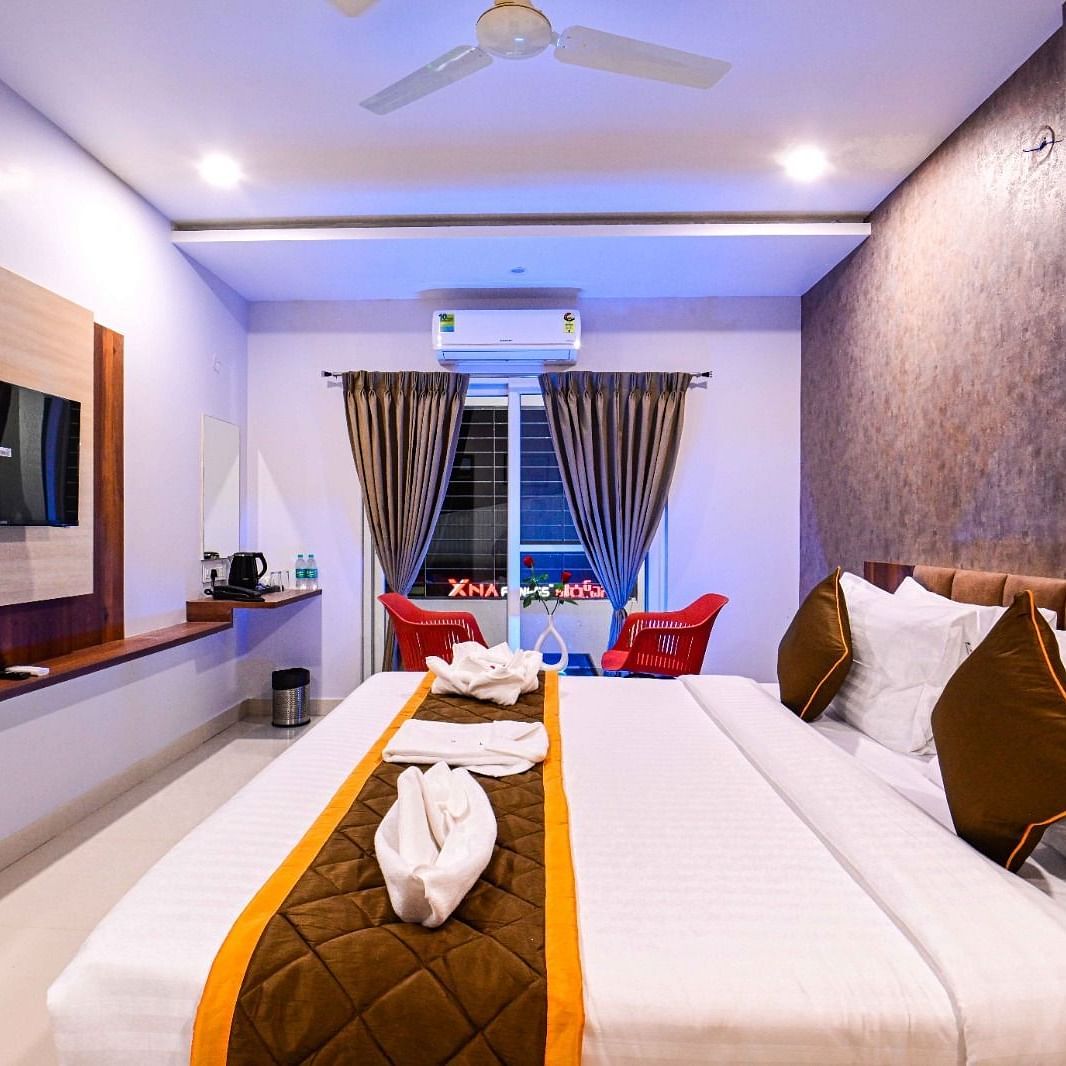 view of the king size beds at Premium Balcony Room of South Square Hotel, Bengaluru