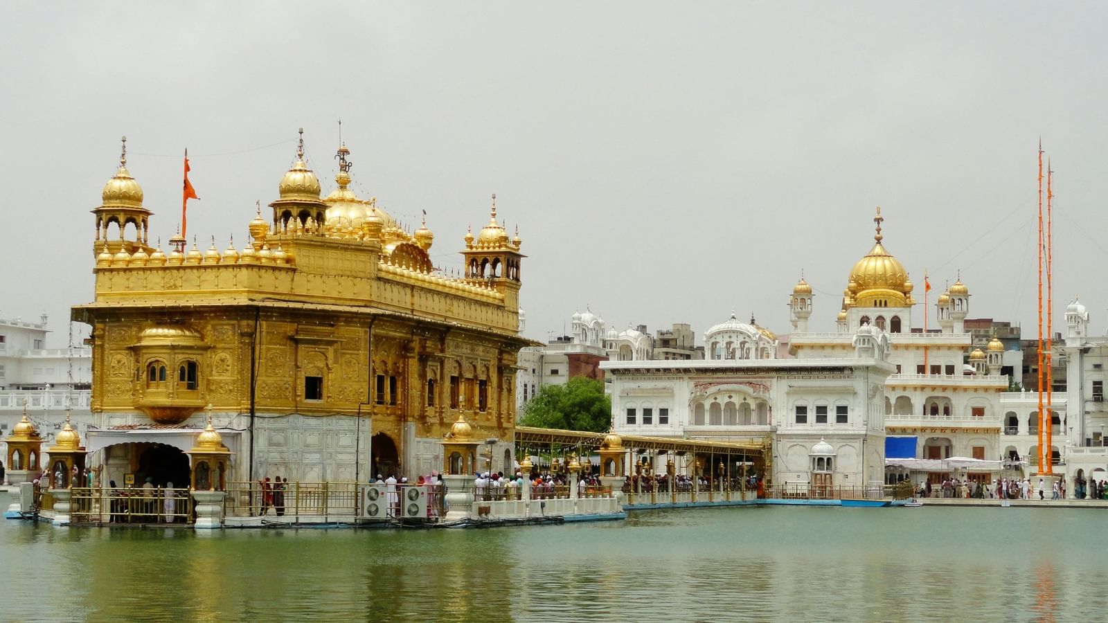 Golden Temple, centrally located, is surrounded by water.