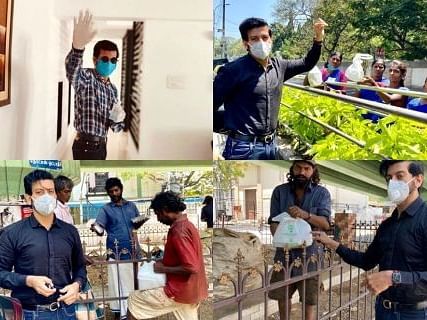 Collage showing food being donated to people