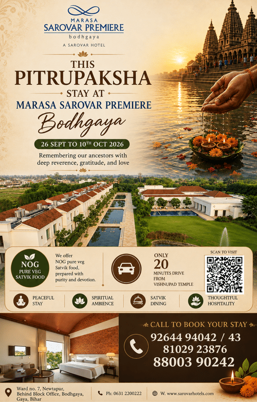 Pitrupaksha stay at Marasa Sarovar Premiere Bodhgaya with Satvik dining, spiritual ambience and peaceful accommodation