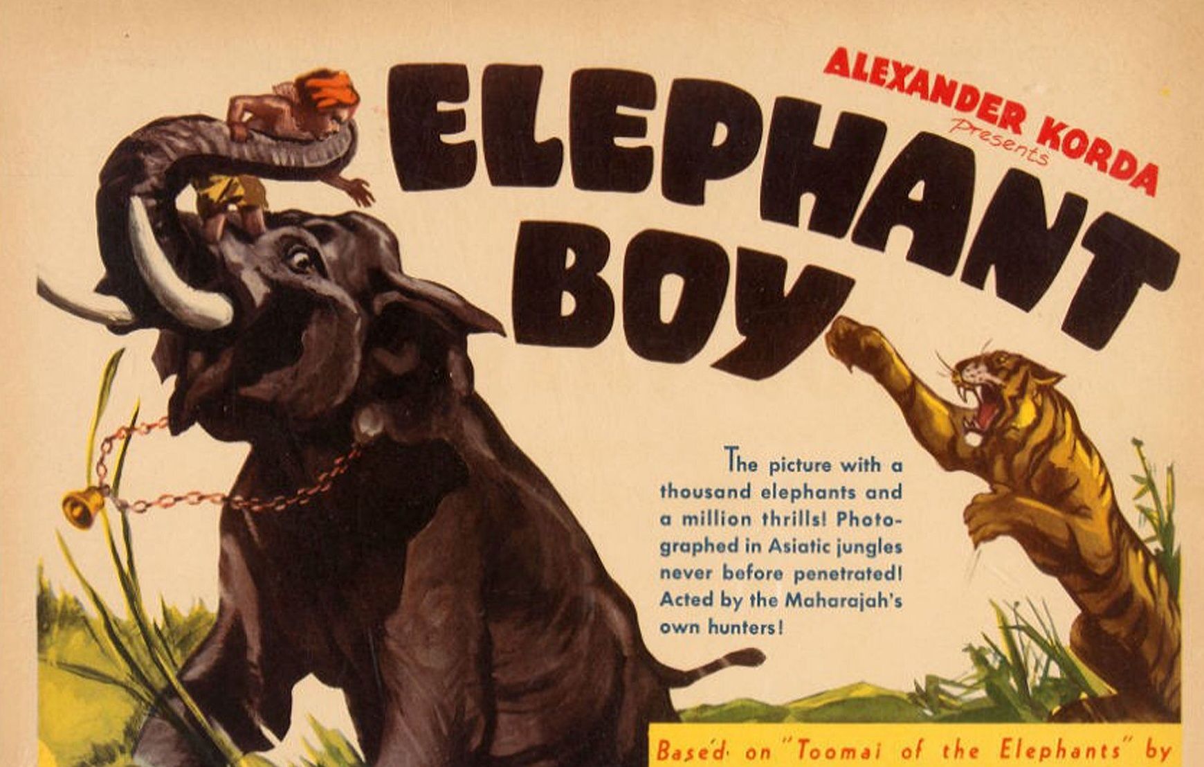 Vintage movie poster showing a boy on an elephant.