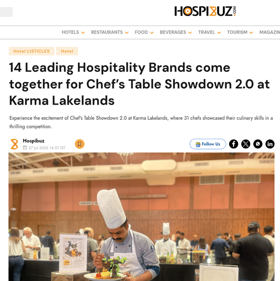 Hospitality News article showcasing the Chef's Table Showdown 2.0 at Karma Lakelands.