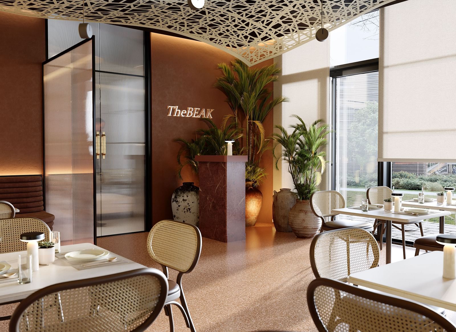 Comfortable dining seating at The Beak Bistro at The Pelican Hotel, Accra.