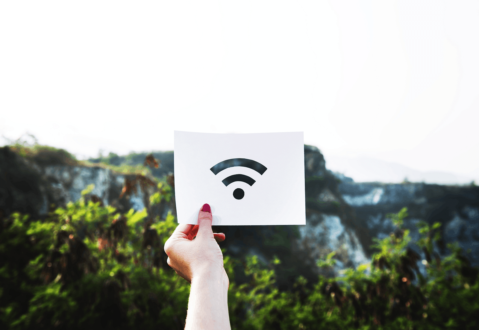 Image of a hand holding a Wi-Fi symbol.