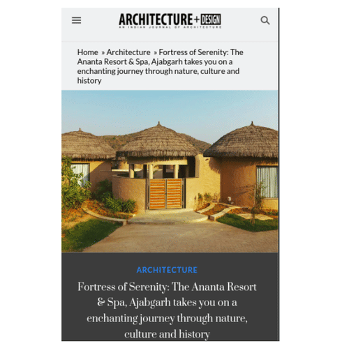 Architectural magazine spotlight on Ananta Ajabgarhs design blending tradition and luxury.