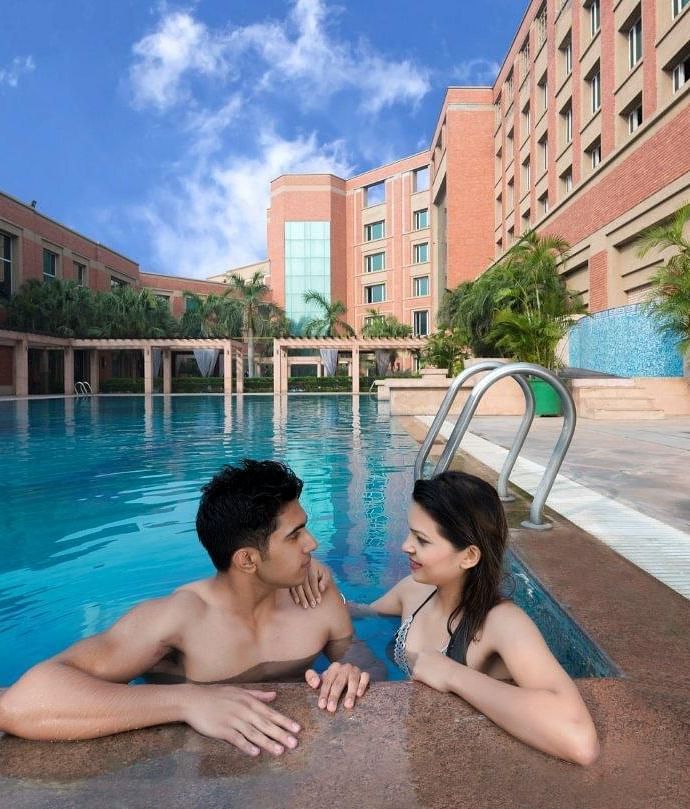 A couple in a pool at Nirvana Luxury Hotel, Ludhiana.